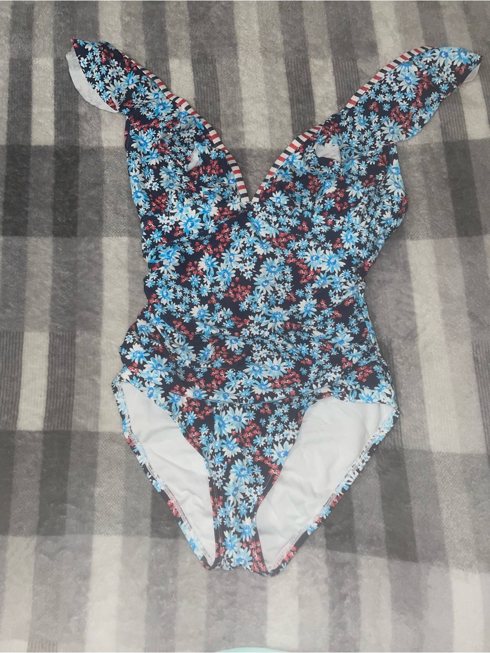 crown & ivy Floral One-Piece Swimsuit in Blue and Black
